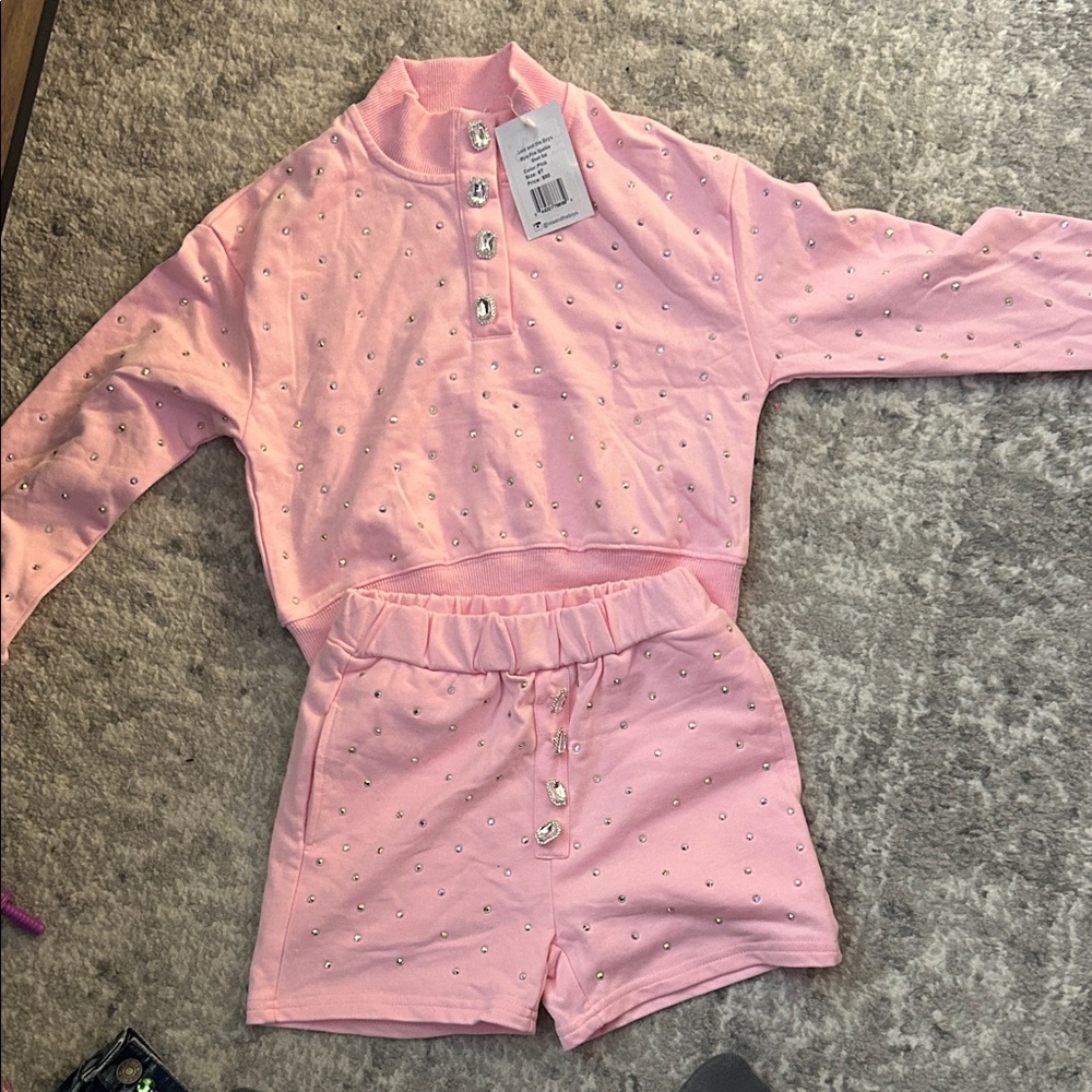 Lola + The Boys Pink Button-Up sparkle short Set
